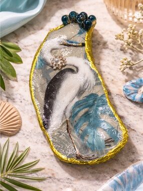 Hand-Painted Teal and Gold Swan Ring Dish - Elegant Jewelry Holder